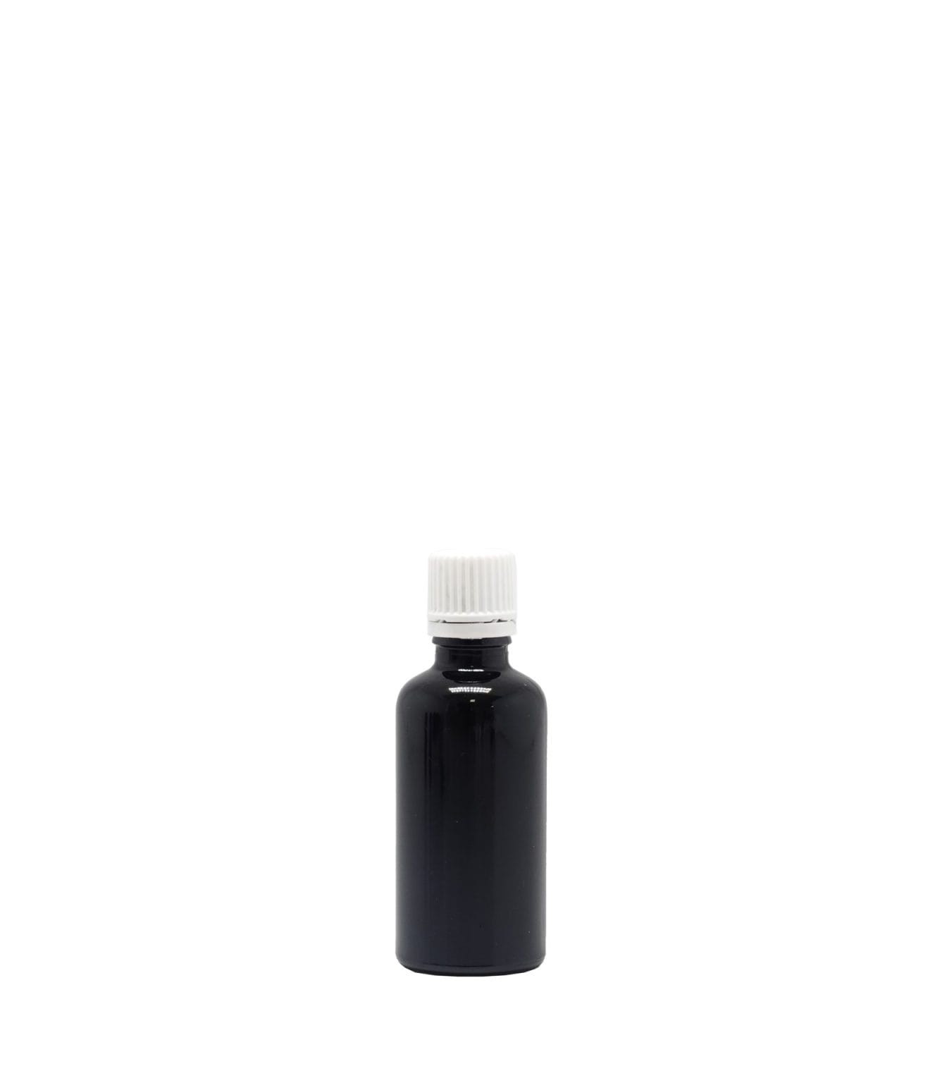 50ml Black Glass Dropper Bottle With White Fast Flow Cap Box Of 88 Units