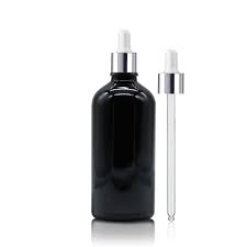50ml Black Glass Dropper Bottle With Silver Pipette