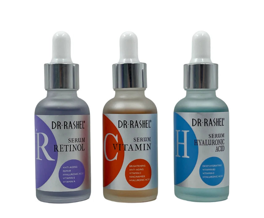 Dr Rashel 3 Pieces Face Serums Set Vitamin C Hyaluronic Acid & Retinol