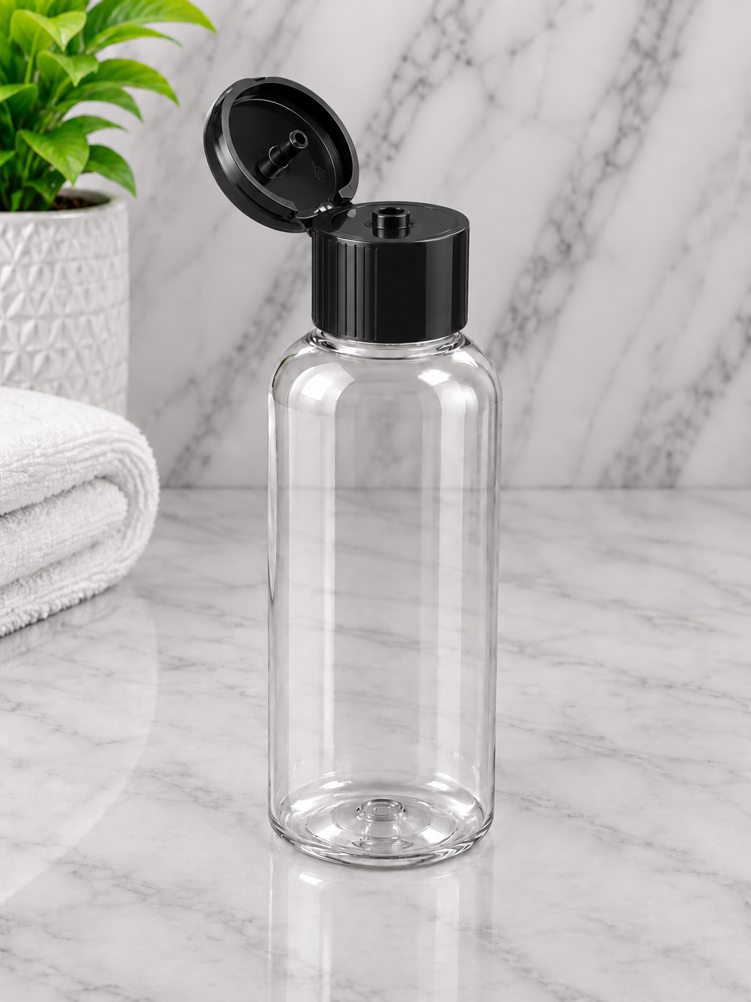 100ml Boston Pet Clear Bottle With Black Flip Cap