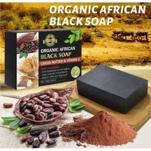 120g Organic African Black Soap With Cocoa Butter & Vitamin E