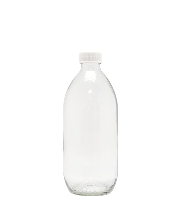 500ml Clear Glass Generic Bottle With White Screw Cap Box of 48