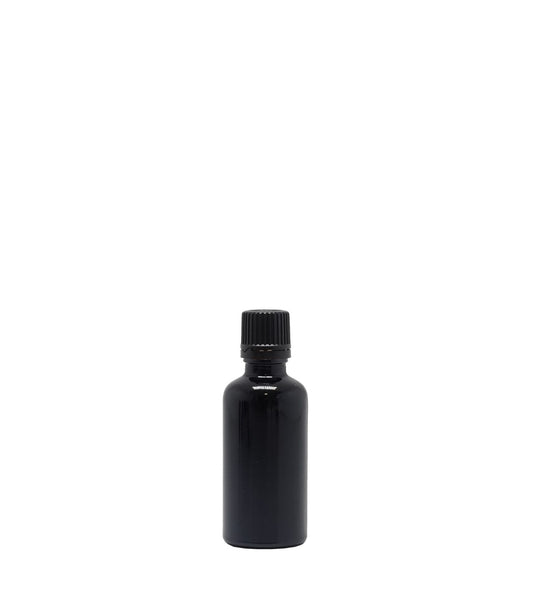 50ml Black Glass Dropper Bottle With Black Slow Flow Cap Box Of 50 Units