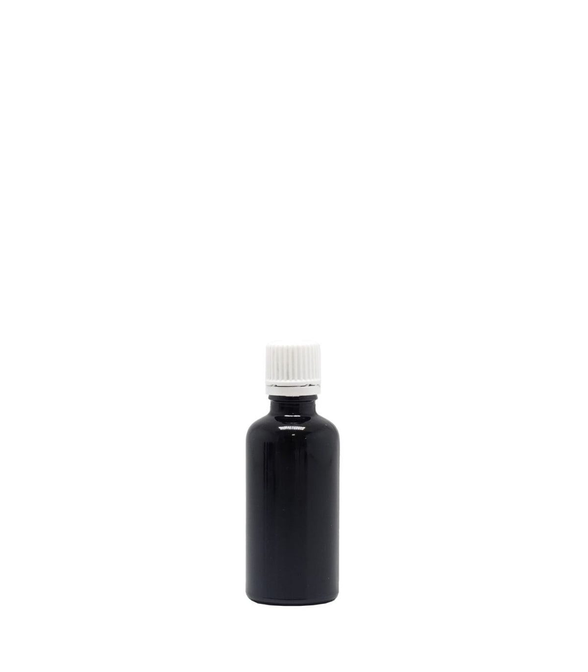 50ml Black Glass Dropper Bottle With White Fast Flow Cap Box Of 88 Units
