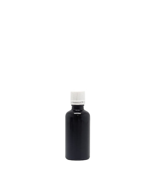 50ml Black Glass Dropper Bottle With White Fast Flow Cap Box Of 50 Units