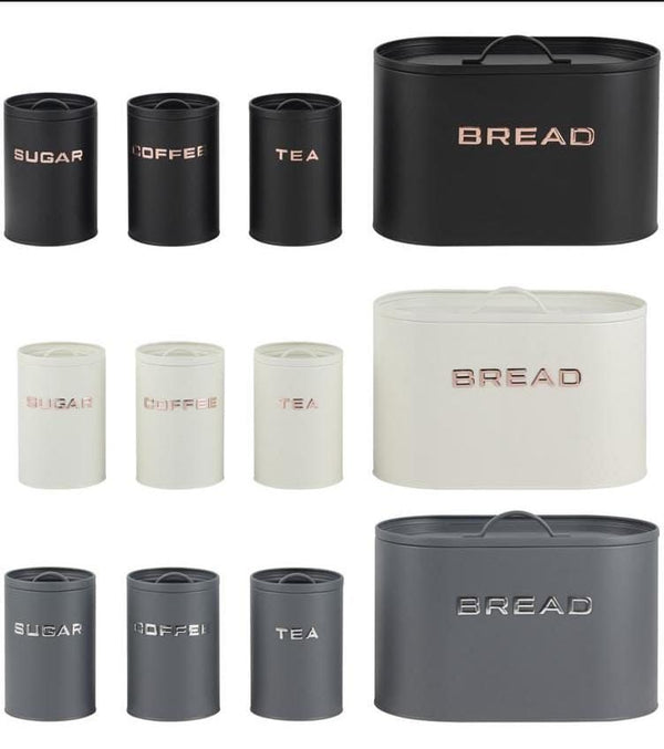 4 Piece Metal Canister Sugar Coffee And Tea