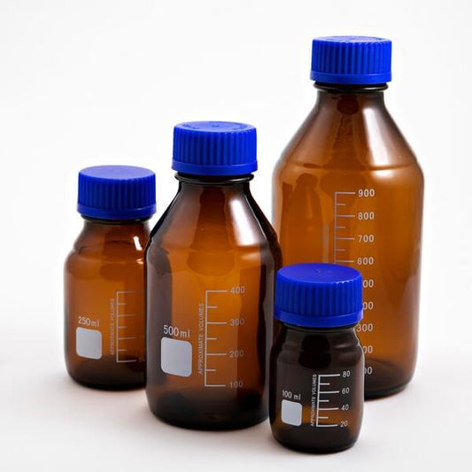 Amber Schott Bottle With Blue GL45 Screw Cap