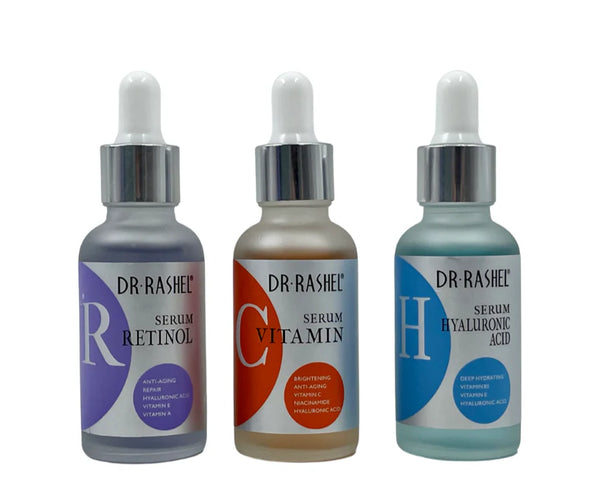 Dr Rashel 3 Pieces Face Serums Set Vitamin C Hyaluronic Acid Retinol Pack of 12 Units