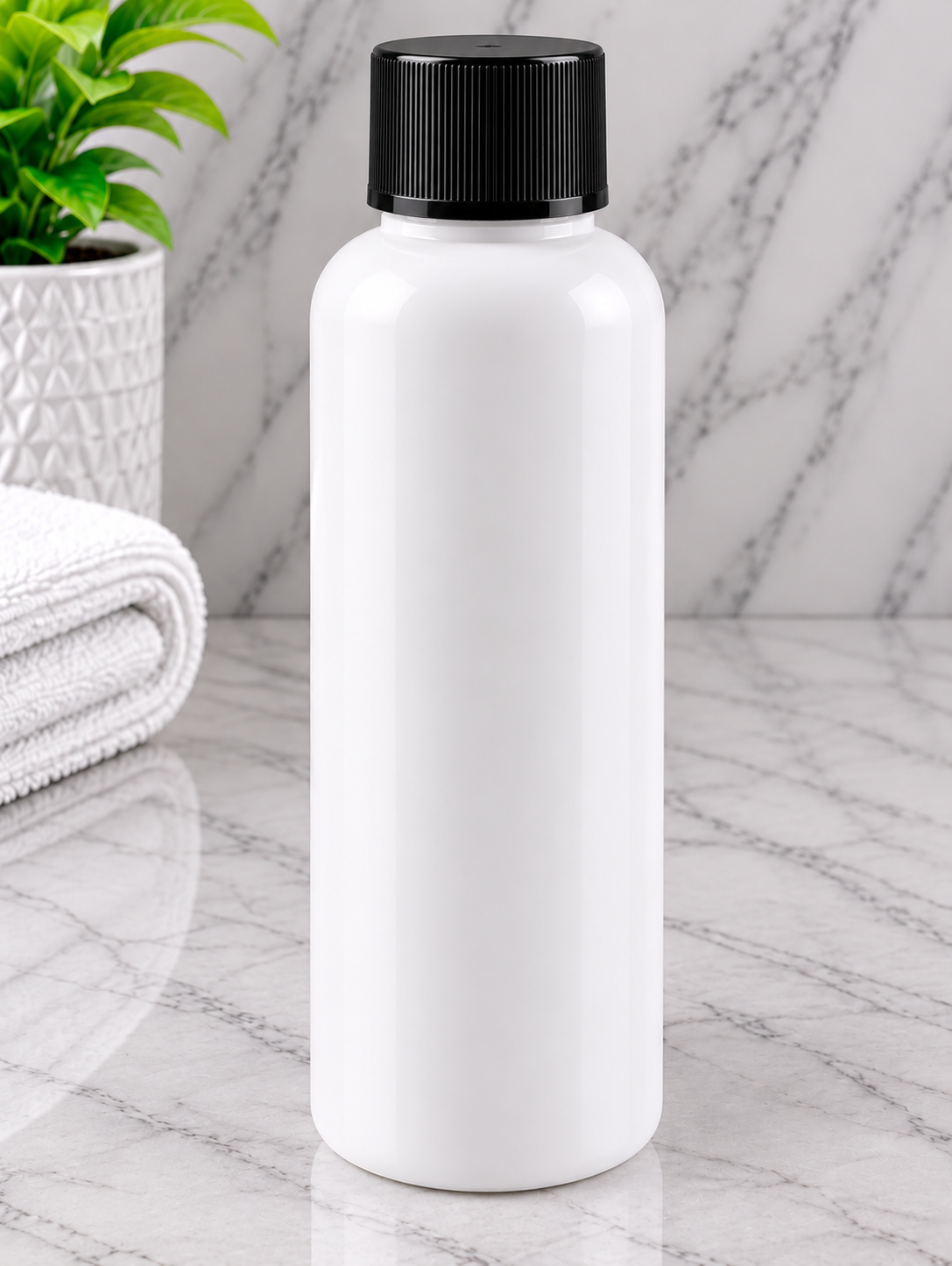250ml Boston White Bottle With Black Screw Cap