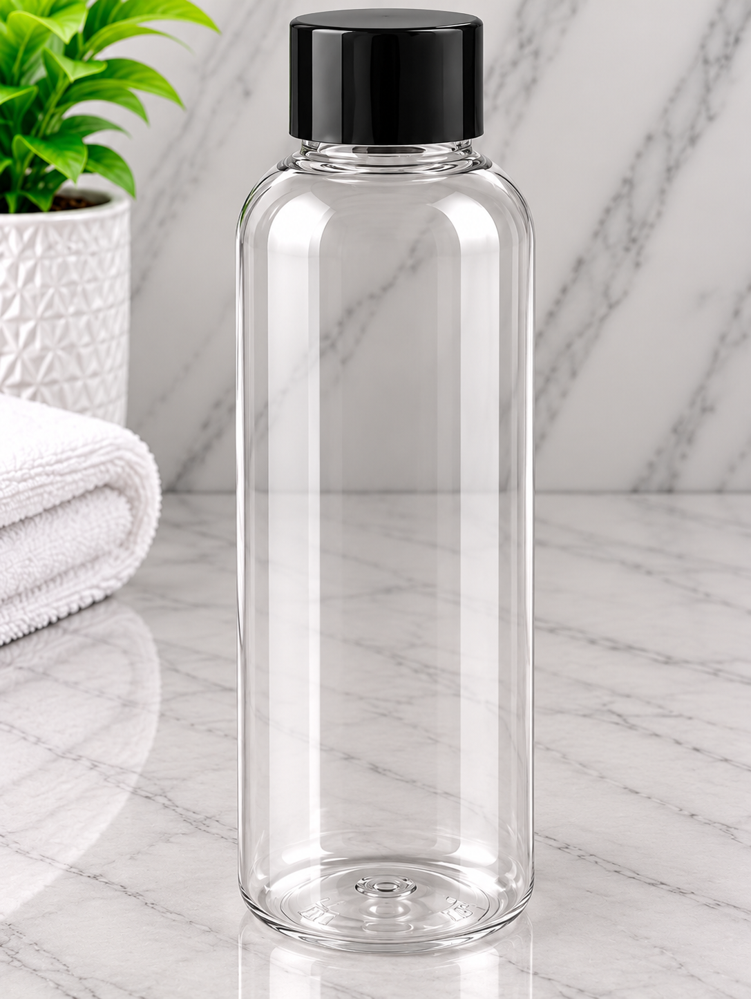 250ml Boston Pet Clear Bottle With Black Screw Cap