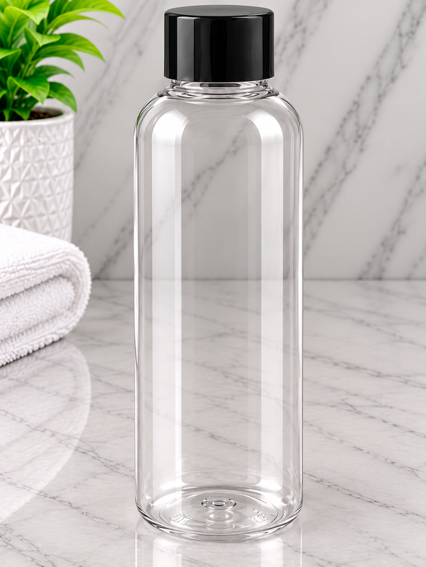 250ml Boston Pet Clear Bottle With Black Screw Cap