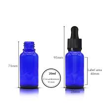 20ml Blue Glass Dropper Bottle With Black Pipette Pack Of 25 Units