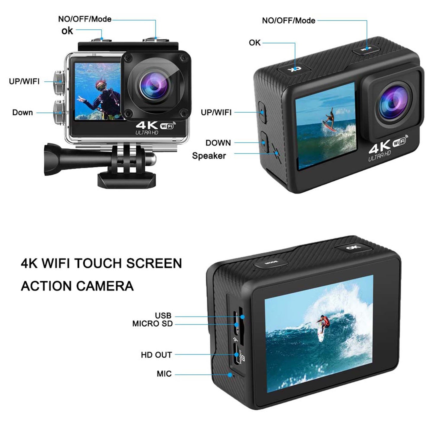 WIFI 4K Anti-Shake Video Outdoor Waterproof Sports Camera
